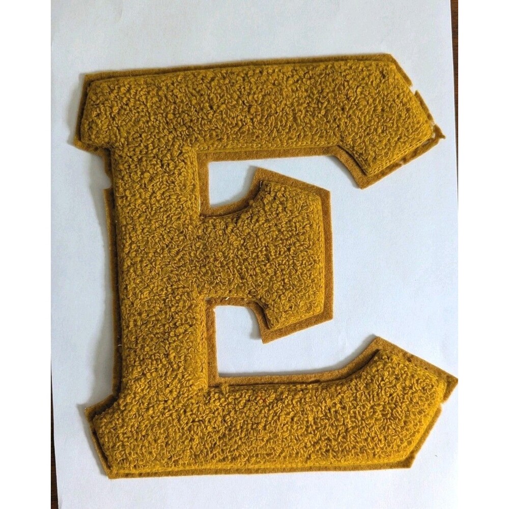 Vintage 1940s Letterman Letter Patch "E" Yellow Gold Jacket Chenille Felt Large